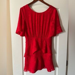 Honey Punch Elegant Red Backless Dress Ruffle Sleeve Women's Size Medium